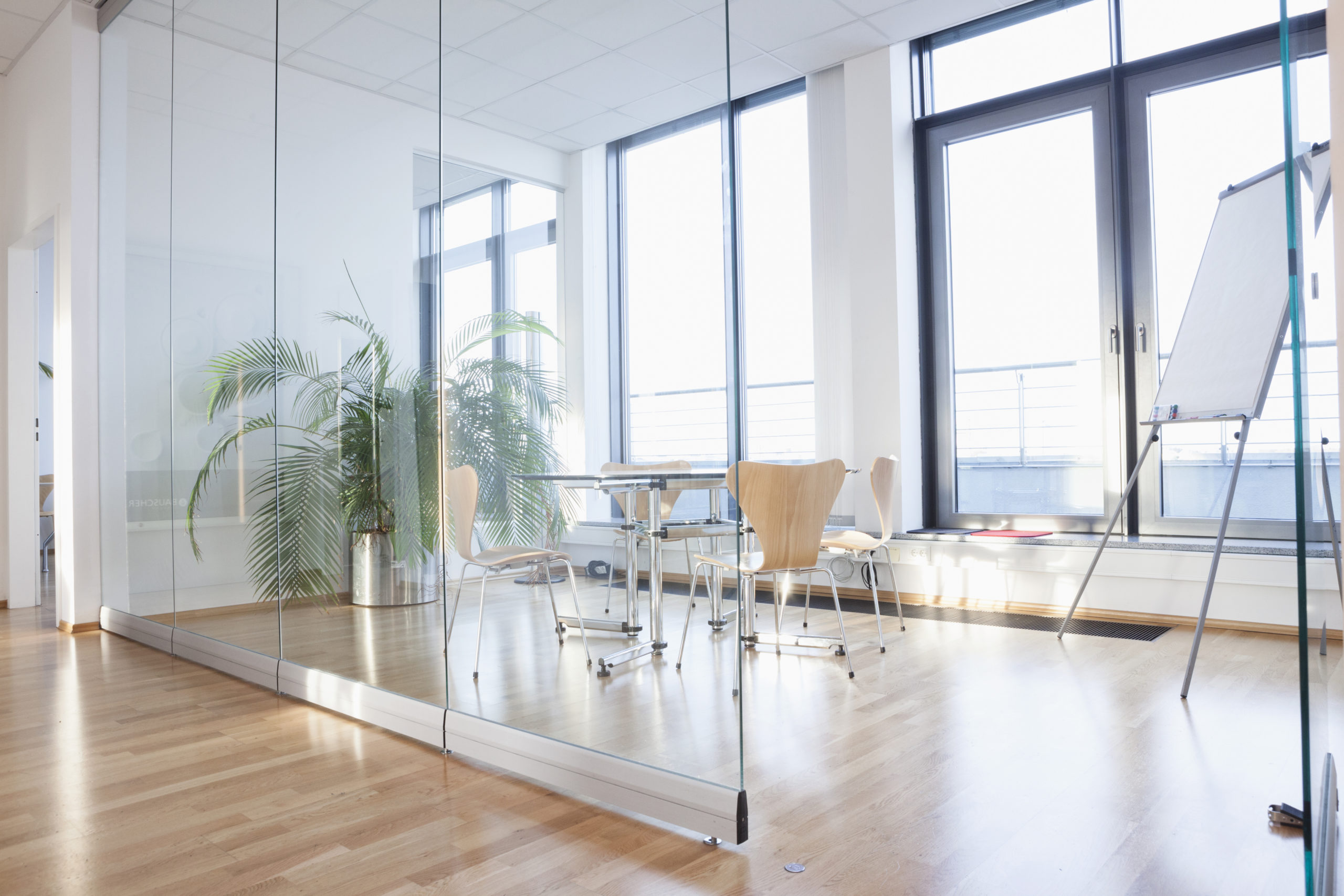 Office interior, table with chairs in board room